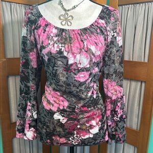 INC International Concepts Pink Floral Ruched Blouse